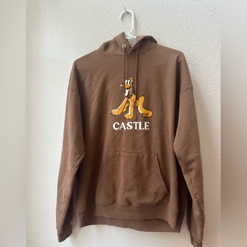 Castle disney parks PLUTO brown pullover sweatshirt hoodie M